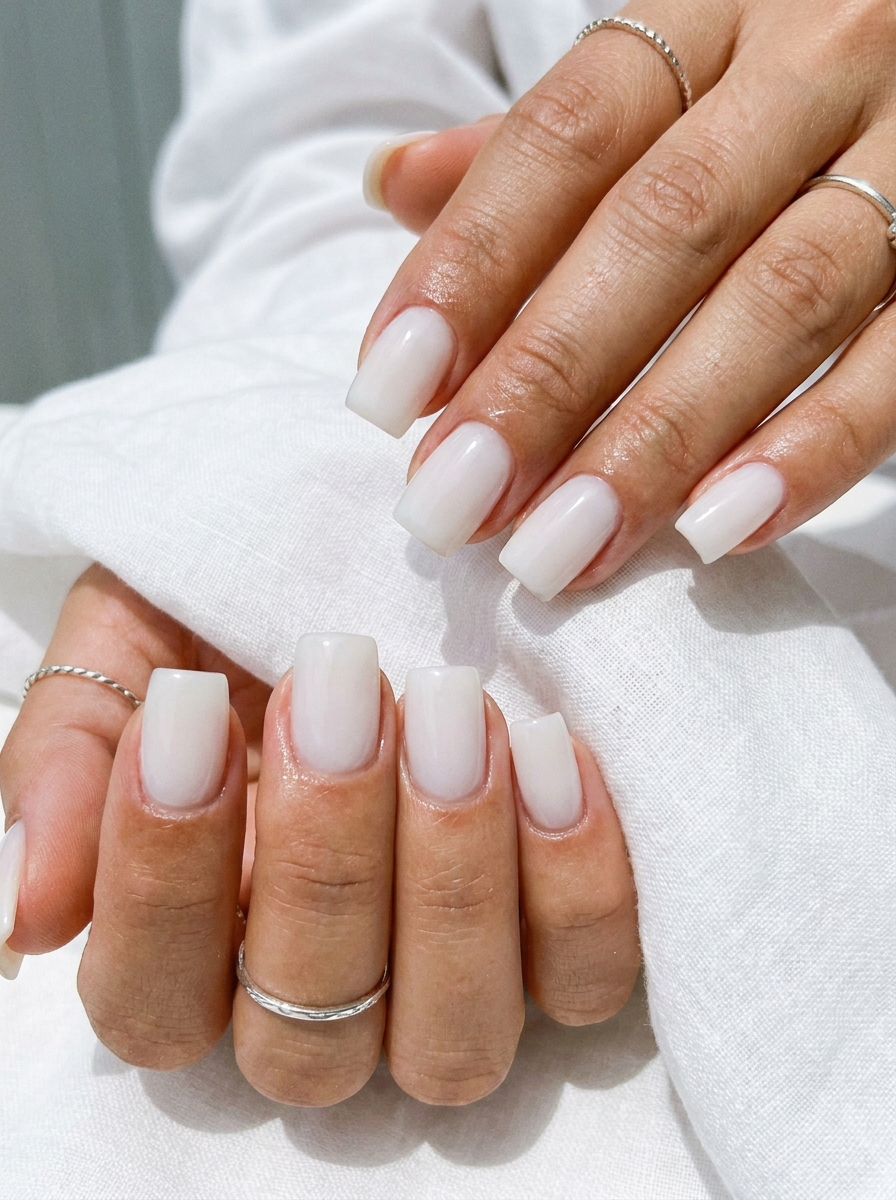 Milky White Square Nails